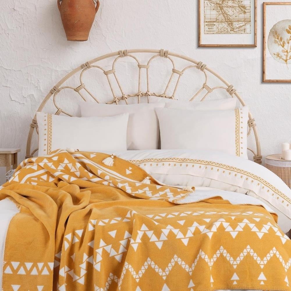 İyi Geceler İstanbul Keops Çift Kişilik Hardal Renkli  Battaniyeli Nevresim Takımı - Güzel Home - Çift Kişilik Nevresim Takımı