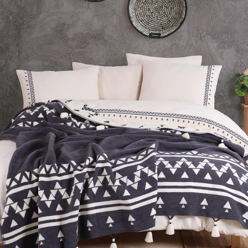 İyi Geceler İstanbul Keops Çift Kişilik Antrasit Renkli Battaniyeli Nevresim Takımı - Güzel Home - Çift Kişilik Nevresim Takımı