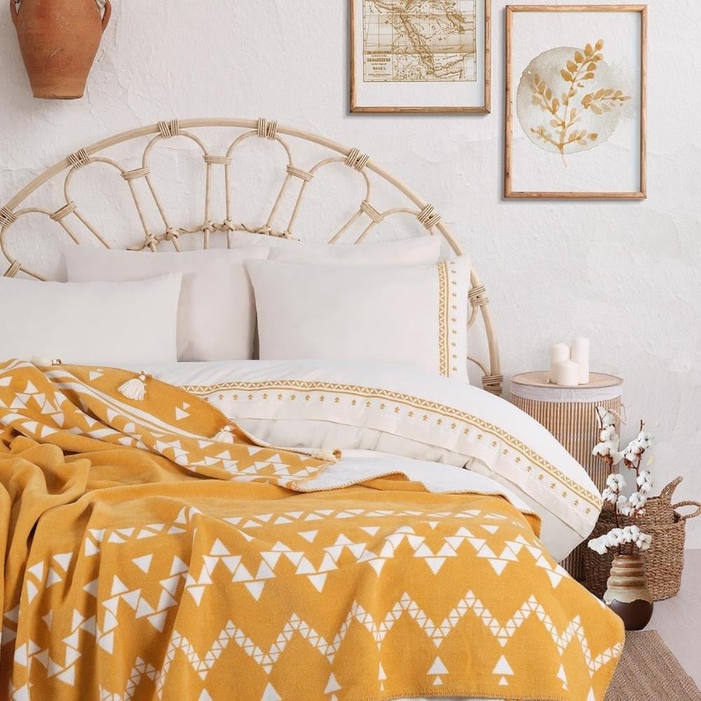 İyi Geceler İstanbul Keops Çift Kişilik Hardal Renkli  Battaniyeli Nevresim Takımı - Güzel Home - Çift Kişilik Nevresim Takımı