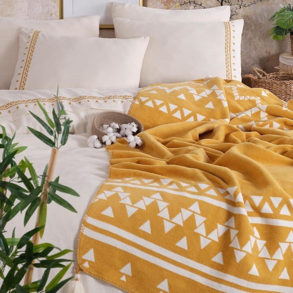 İyi Geceler İstanbul Keops Çift Kişilik Hardal Renkli  Battaniyeli Nevresim Takımı - Güzel Home - Çift Kişilik Nevresim Takımı
