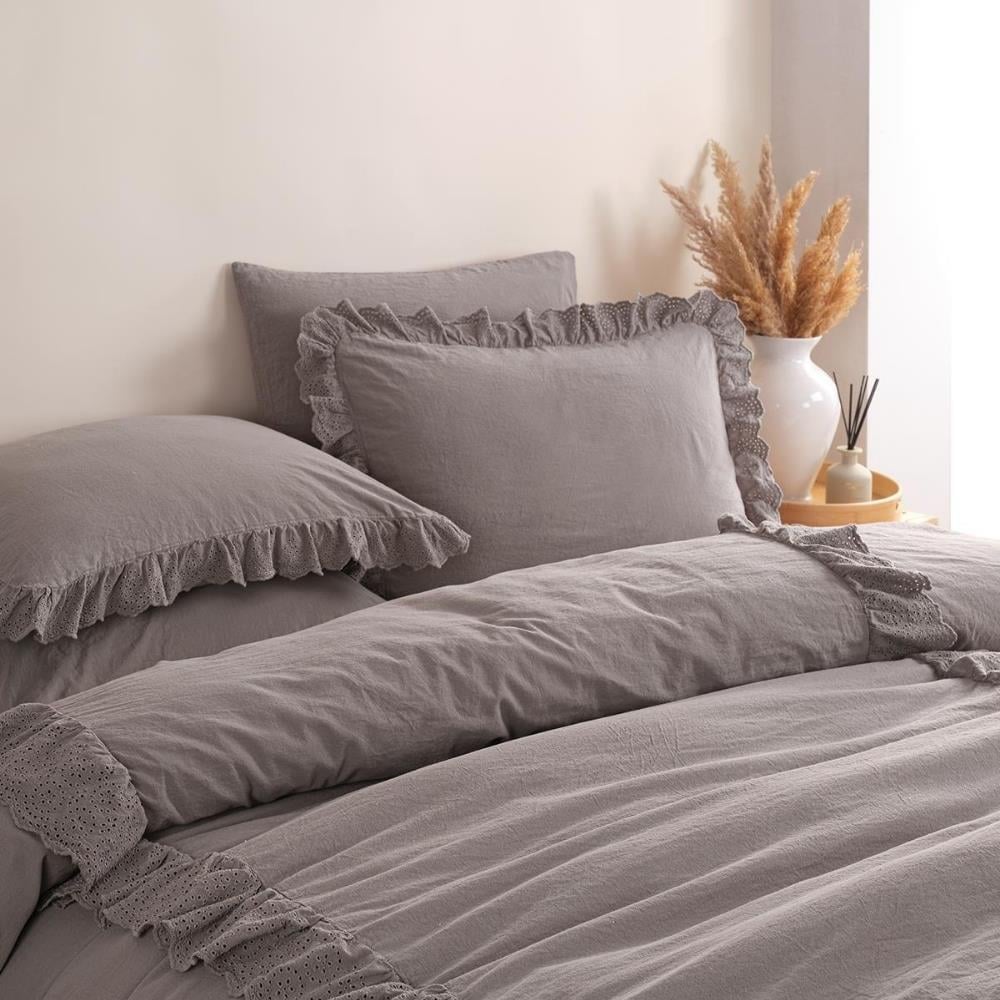 İyi Geceler İstanbul Romantica Brodeli Çift Kişilik Füme Renkli Nevresim Takımı - Güzel Home - Çift Kişilik Nevresim Takımı