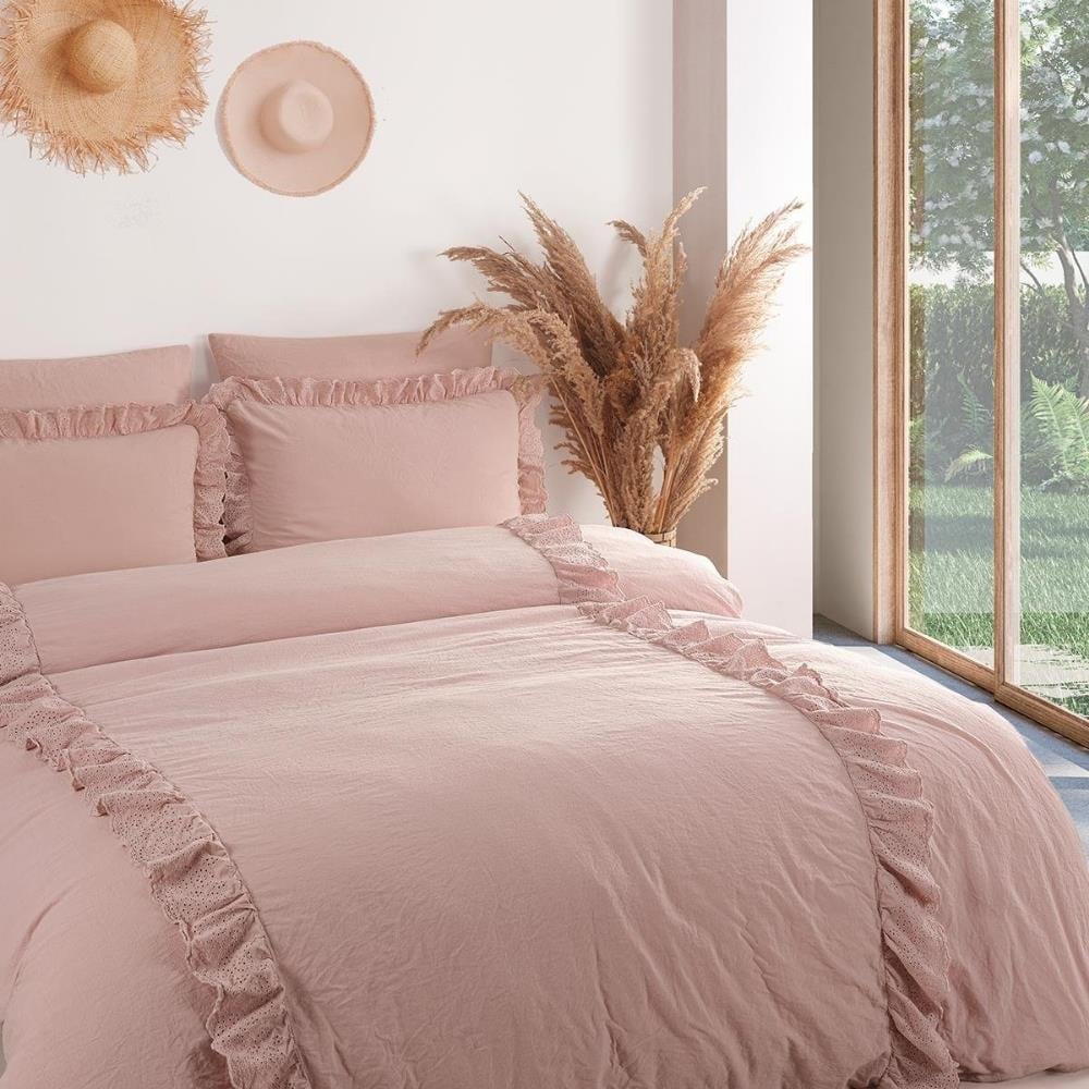 İyi Geceler İstanbul Romantica Brodeli Çift Kişilik Rose Renkli Nevresim Takımı - Güzel Home - Çift Kişilik Nevresim Takımı