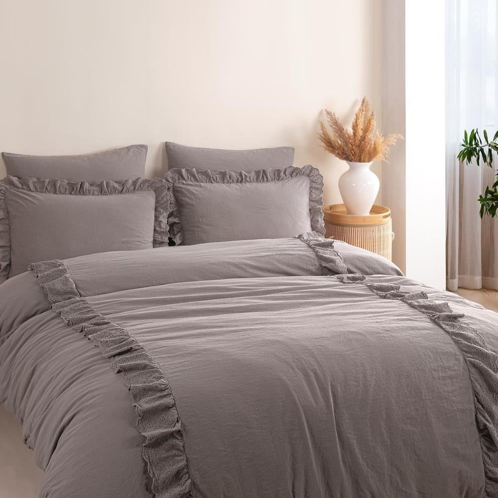 İyi Geceler İstanbul Romantica Brodeli Çift Kişilik Füme Renkli Nevresim Takımı - Güzel Home - Çift Kişilik Nevresim Takımı