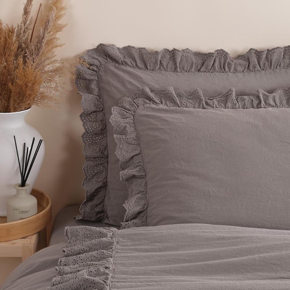 İyi Geceler İstanbul Romantica Brodeli Çift Kişilik Füme Renkli Nevresim Takımı - Güzel Home - Çift Kişilik Nevresim Takımı