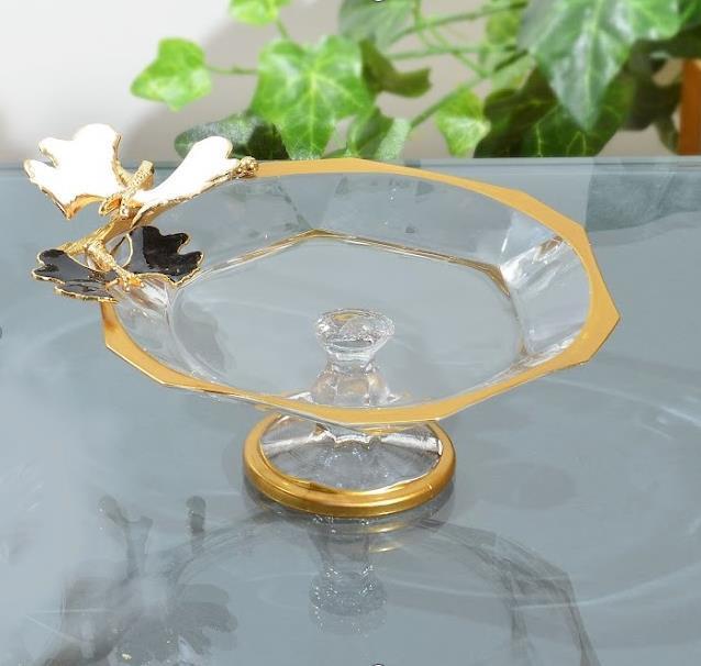 Koşar Mine Kelebek Detaylı Yaldızlı Altıgen Ayaklı 20 Cm Servis Tabağı - Güzel Home - Servis ve Sunum