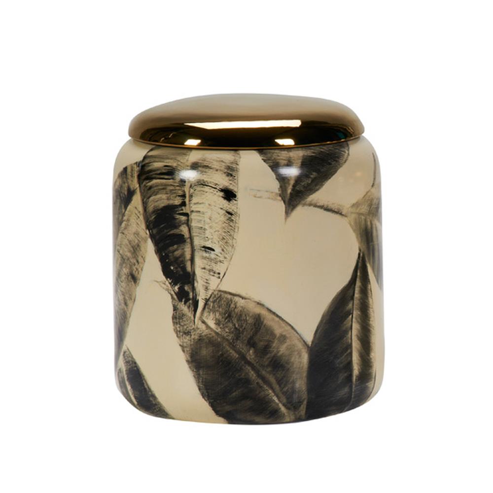 Lamedore Yaprak Desenli Gold Kapaklı Büyük Vazo - Güzel Home - Sunumluklar