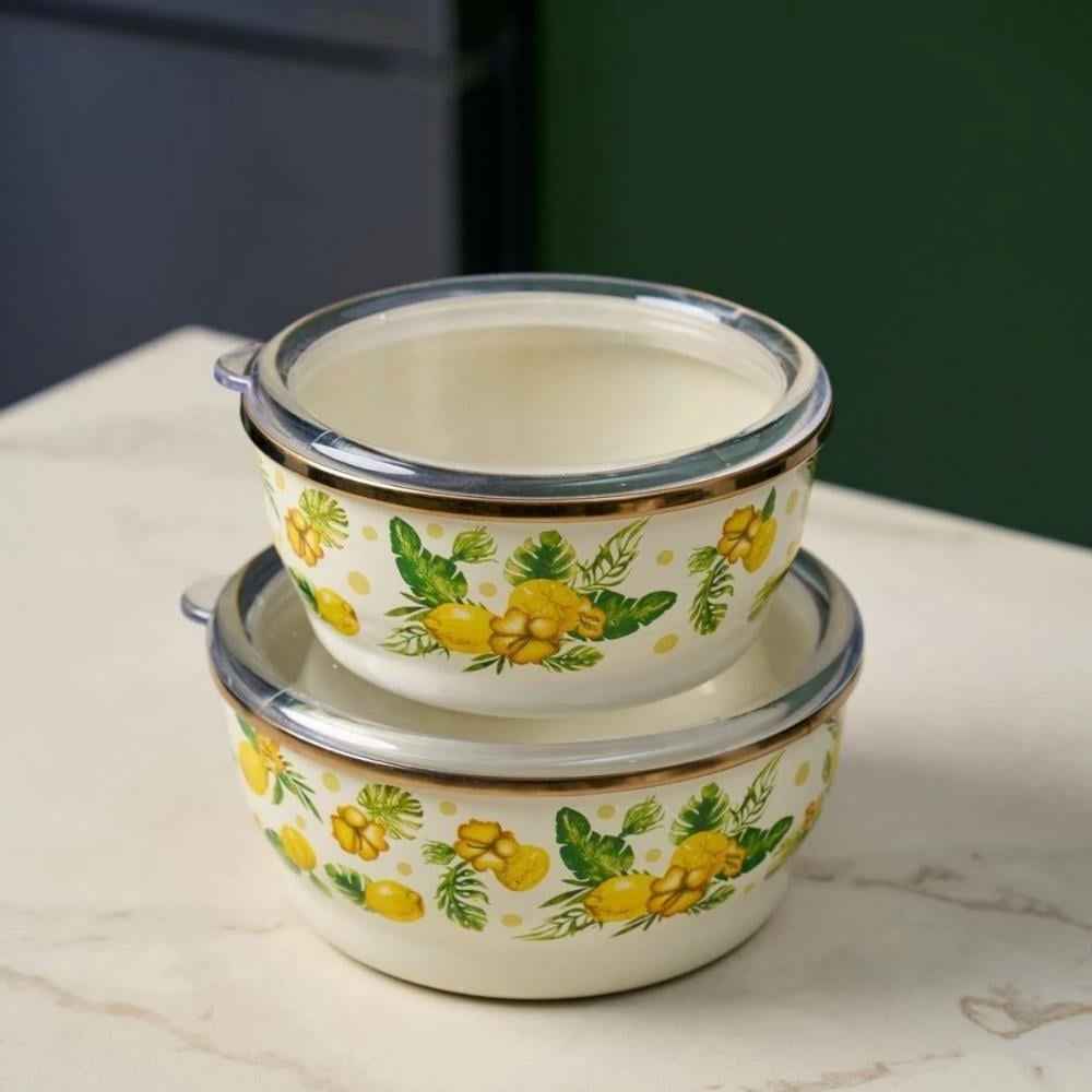 Miss Betty Citrus 2'li Emaye Saklama Kabı - Güzel Home - Saklama