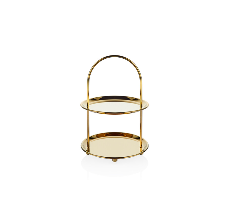 Narin 2 Katlı 15.5x24 Cm Titanyum Altın İkram Standı - Güzel Home - Sunumluklar