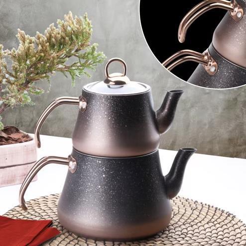 Oms Bakır Granit M Boy 4 Parça Çaydanlık - Güzel Home - Granit Çaydanlık