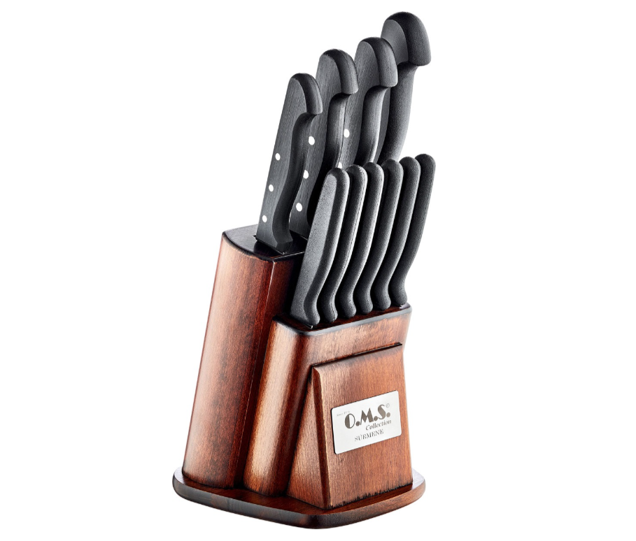 Oms Collection Ahşap Standlı 11 Parça Bıçak Seti - Güzel Home - Bıçak Seti