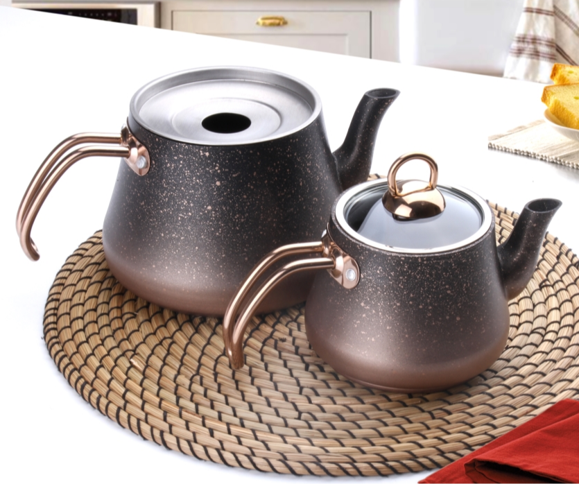 Oms Collection Bakır Granit M Boy 4 Parça Çaydanlık - Güzel Home - Granit Çaydanlık