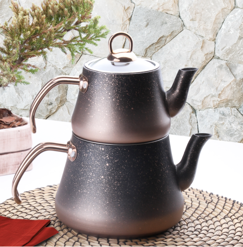 Oms Collection Bakır Granit M Boy 4 Parça Çaydanlık - Güzel Home - Granit Çaydanlık