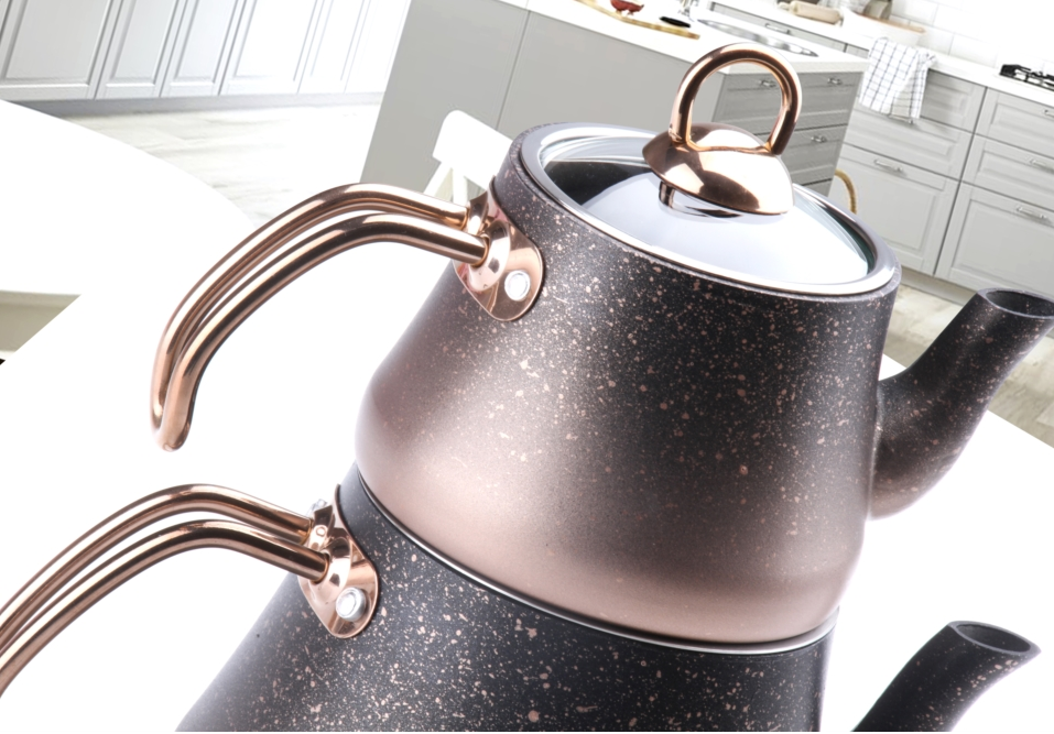 Oms Collection Bakır Granit M Boy 4 Parça Çaydanlık - Güzel Home - Granit Çaydanlık