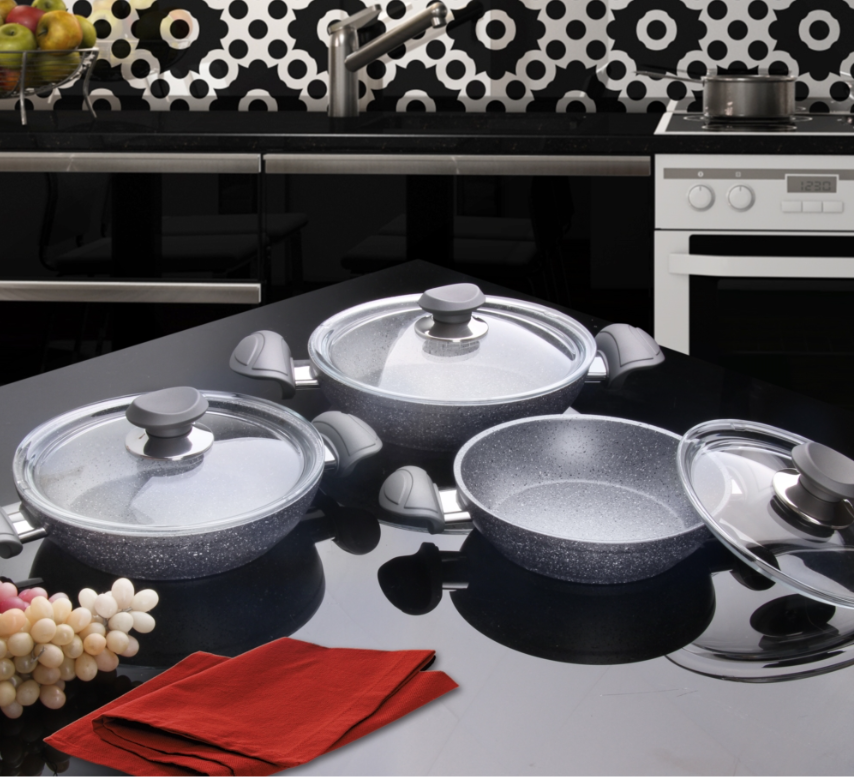 Oms Collection Gri Granit 6 Parça Sahan Seti - Güzel Home - Granit Sahan Seti