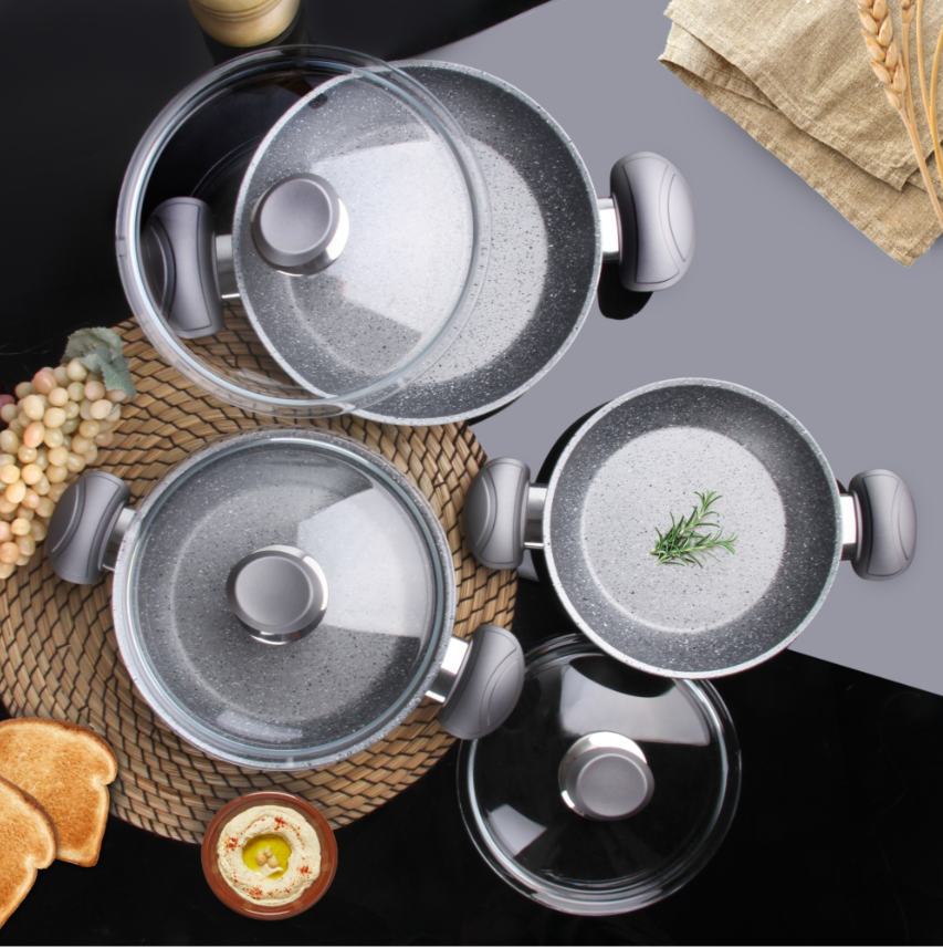 Oms Collection Gri Granit 6 Parça Sahan Seti - Güzel Home - Granit Sahan Seti