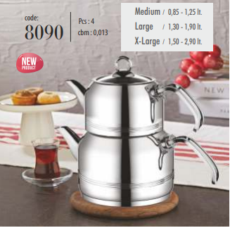 Oms Collection Sade 4 Parça Çelik Çaydanlık - Güzel Home - Çaydanlık ve Cezve