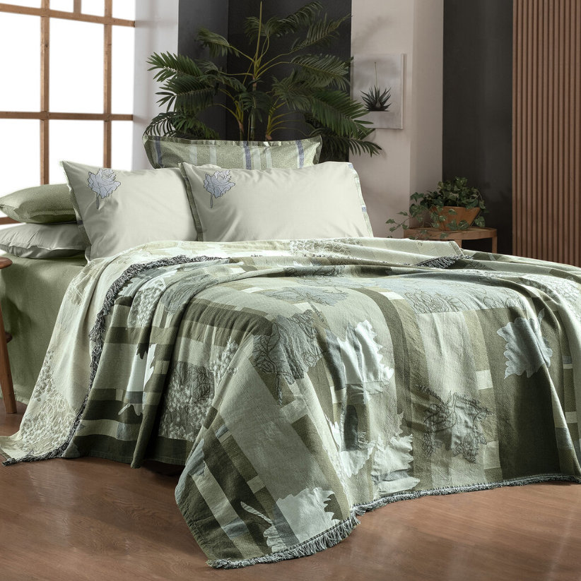 Sarev Carnala Çift Kişilik Yeşil Pike Takımı - Güzel Home - Çift Kişilik Pike Takımı