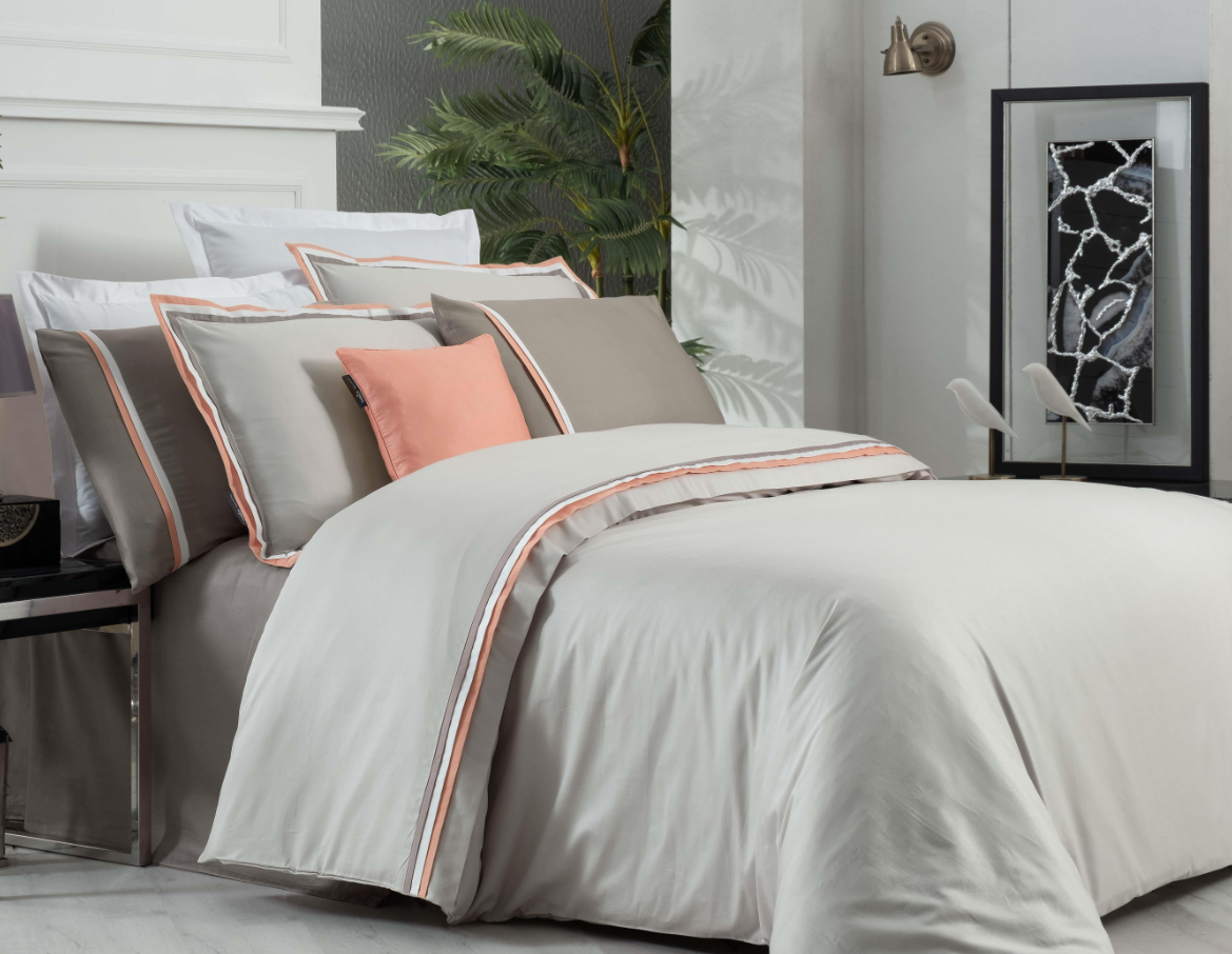 Sarev Mınsk Pamuk Saten Çift Kişilik Bej-Somon Nevresim Takımı - Güzel Home - Çift Kişilik Saten Nevresim Takımı