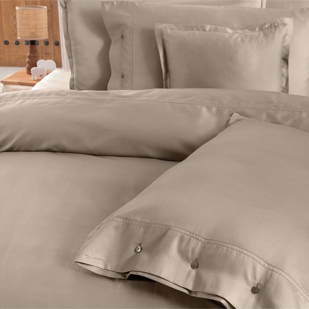 Sarev Monochrome Pamuk Saten Çift Kişilik Natural Beige Nevresim Takımı - Güzel Home - Çift Kişilik Saten Nevresim Takımı