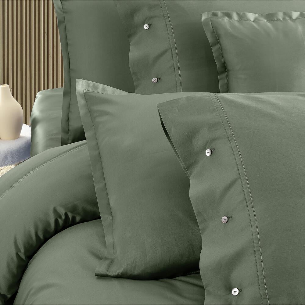Sarev Monochrome Pamuk Saten Çift Kişilik Smoke Green Nevresim Takımı - Güzel Home - Çift Kişilik Saten Nevresim Takımı
