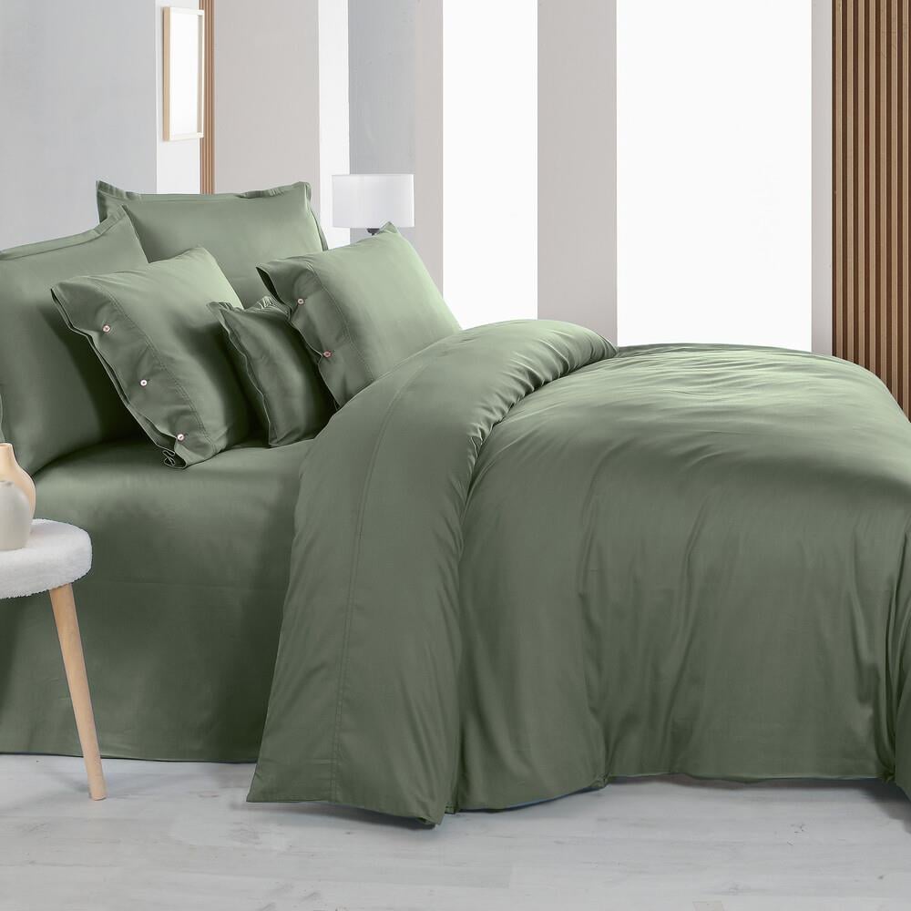 Sarev Monochrome Pamuk Saten Çift Kişilik Smoke Green Nevresim Takımı - Güzel Home - Çift Kişilik Saten Nevresim Takımı