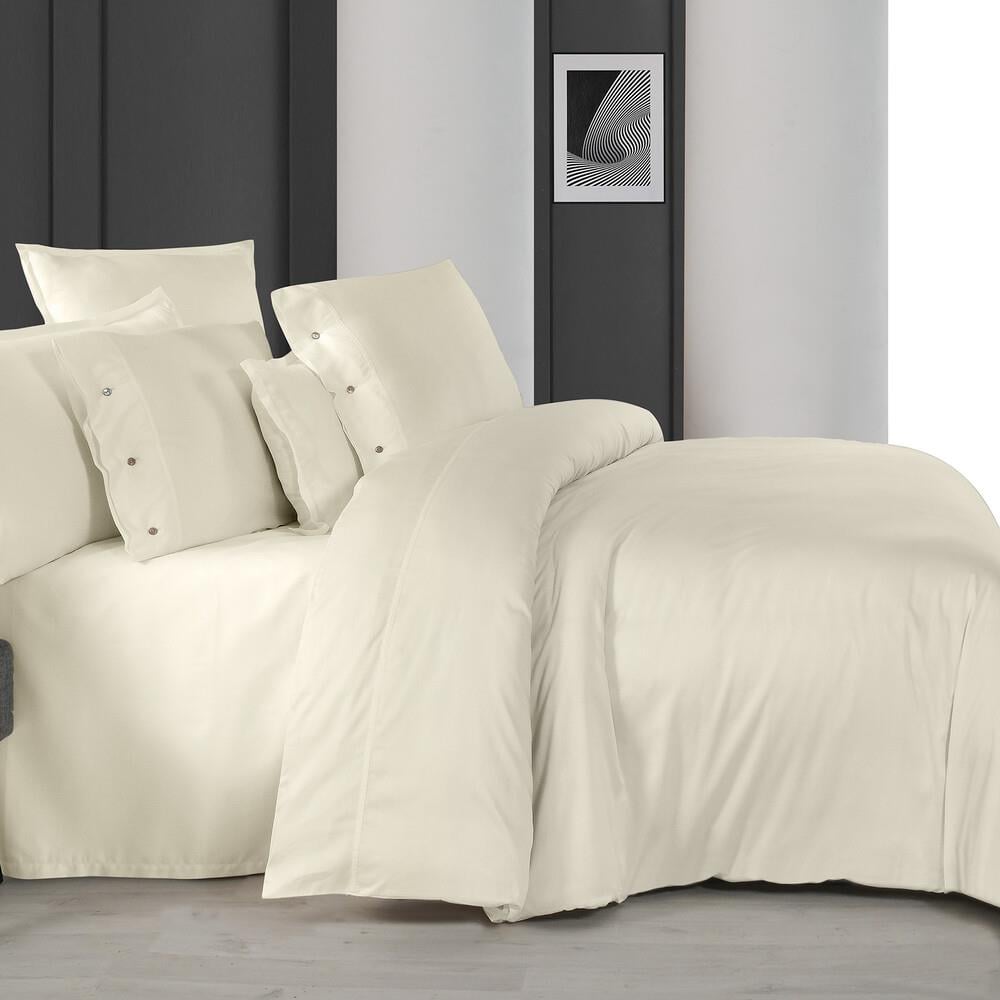 Sarev Monochrome Pamuk Saten King Size Ecru Nevresim Takımı - Güzel Home - King Boy Nevresim Takımı