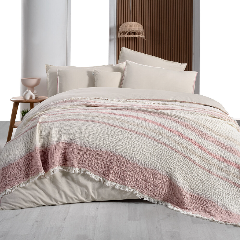 Sarev Mood Comfort Ribera Çift Kişilik Bej Yatak Örtüsü Ve Nevresim Takımı - Güzel Home - Çift Kişilik Nevresimli Yatak Örtüsü Seti