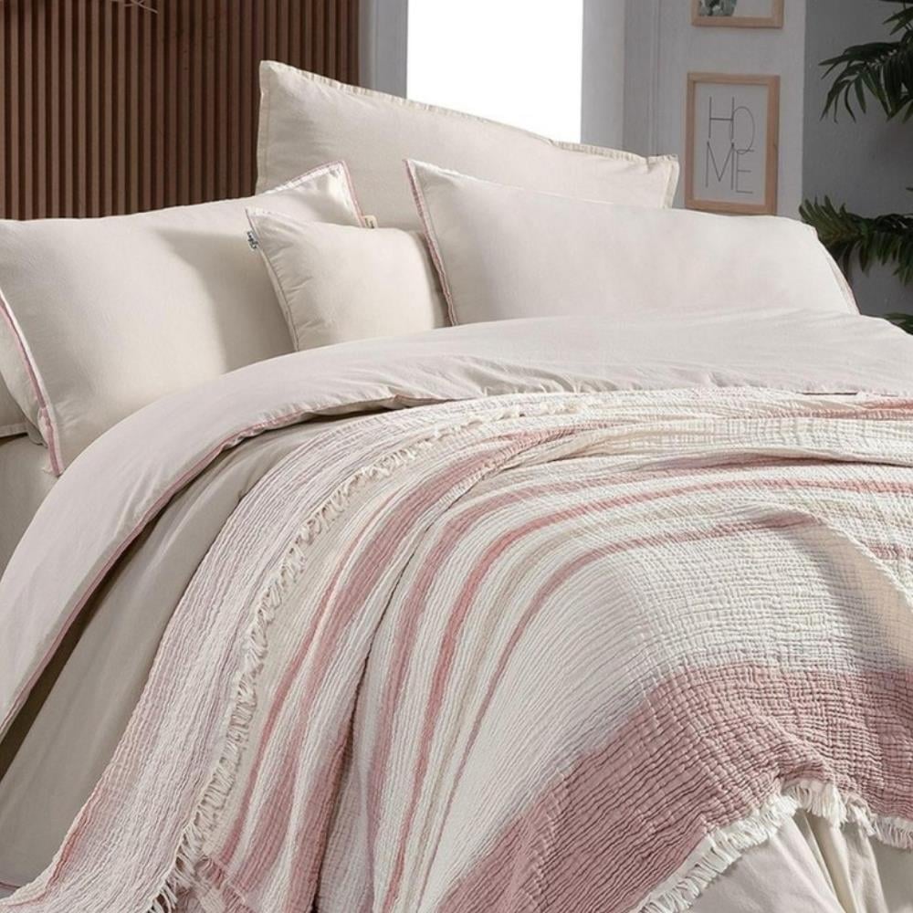 Sarev Mood Comfort Rıbera Çift Kişilik Bej Yatak Örtüsü Ve Nevresim Takımı - Güzel Home - Çift Kişilik Nevresimli Yatak Örtüsü Seti