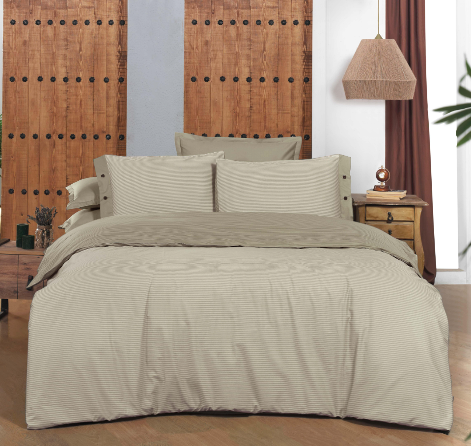 Sarev New Fancy Stripe Tek Kişilik Bej Nevresim Takımı - Güzel Home - Tek Kişilik Ranforce Nevresim Takımı