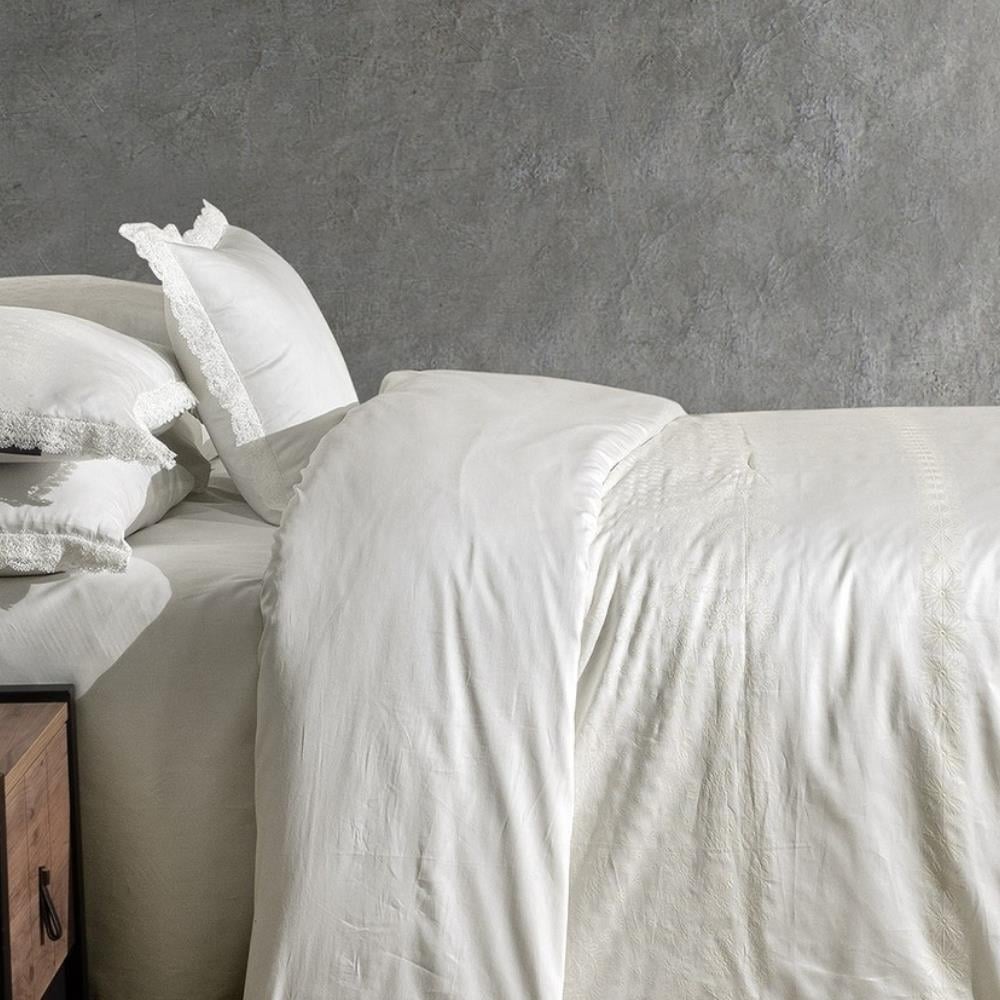 Sarev Perry Pamuk Saten Çift Kişilik Beyaz Nevresim Takımı - Güzel Home - Çift Kişilik Saten Nevresim Takımı