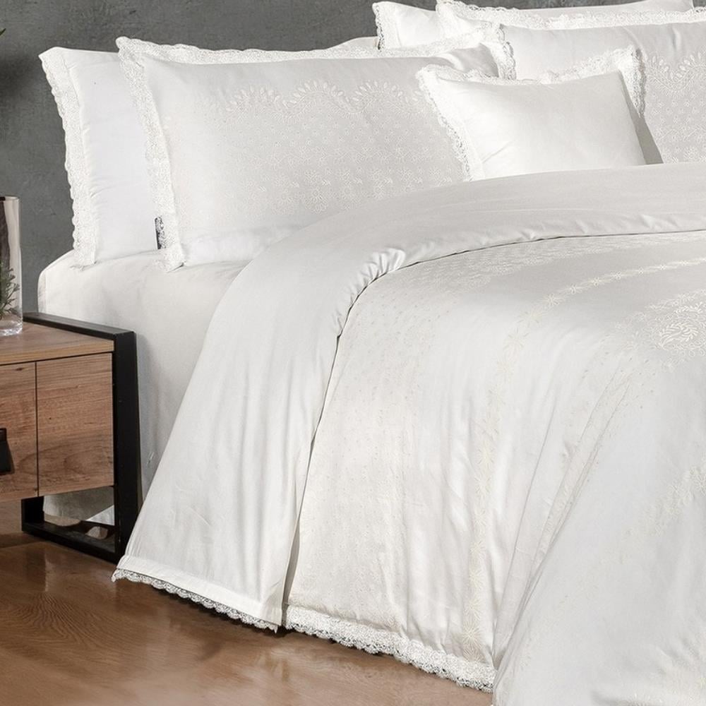 Sarev Perry Pamuk Saten Çift Kişilik Beyaz Nevresim Takımı - Güzel Home - Çift Kişilik Saten Nevresim Takımı