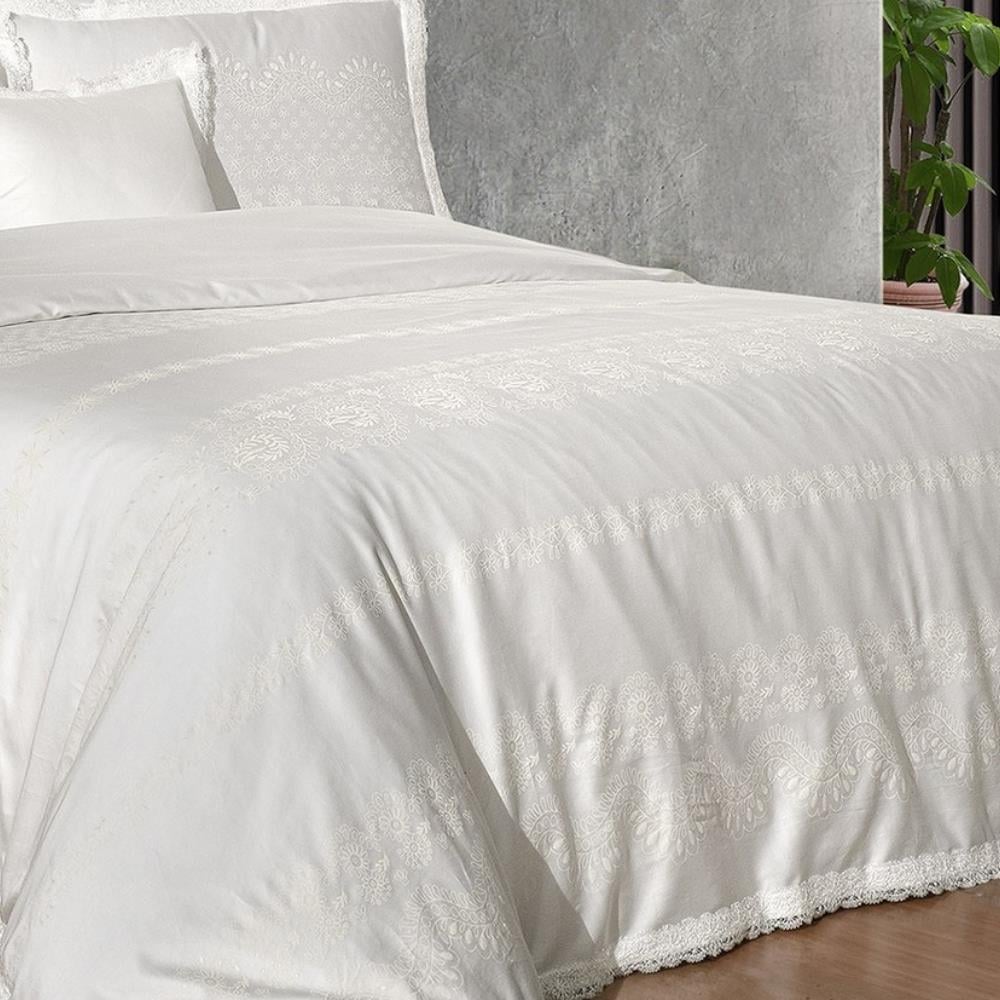 Sarev Perry Pamuk Saten Çift Kişilik Beyaz Nevresim Takımı - Güzel Home - Çift Kişilik Saten Nevresim Takımı