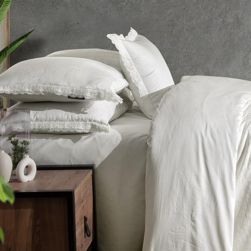 Sarev Perry Pamuk Saten Çift Kişilik Beyaz Nevresim Takımı - Güzel Home - Çift Kişilik Saten Nevresim Takımı