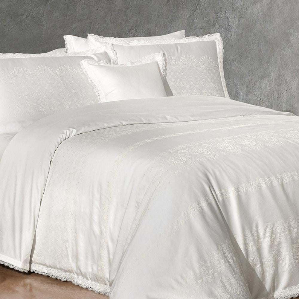 Sarev Perry Pamuk Saten Çift Kişilik Beyaz Nevresim Takımı - Güzel Home - Çift Kişilik Saten Nevresim Takımı