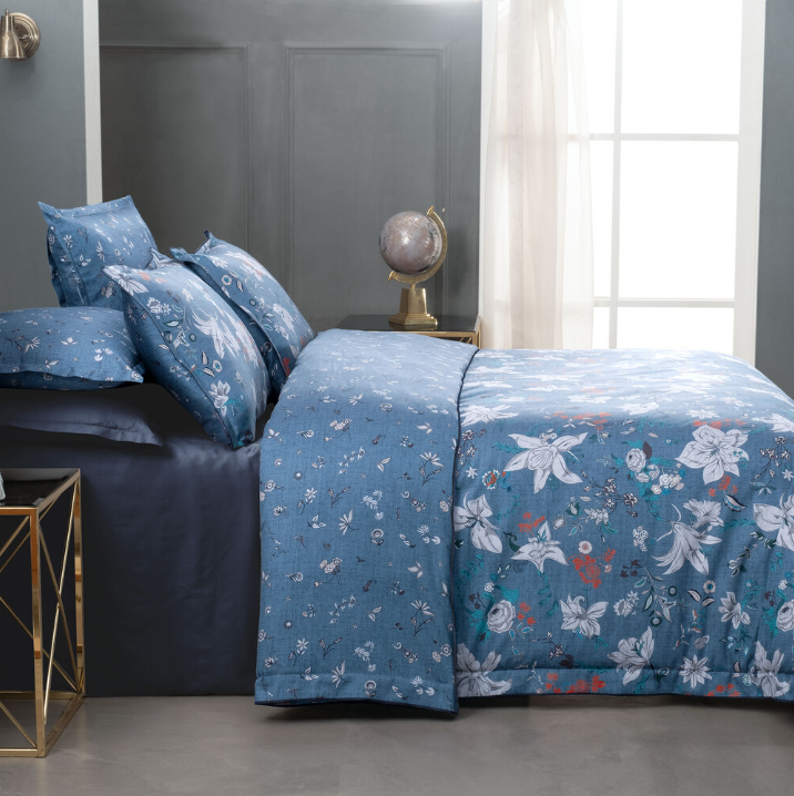 Sarev Portland Pamuk Saten Çift Kişilik Mavi Nevresim Takımı - Güzel Home - Çift Kişilik Saten Nevresim Takımı