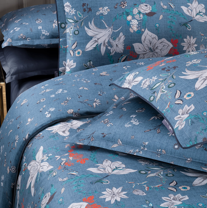 Sarev Portland Pamuk Saten Çift Kişilik Mavi Nevresim Takımı - Güzel Home - Çift Kişilik Saten Nevresim Takımı