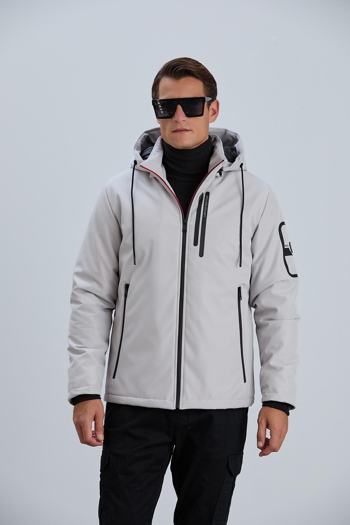 ERKEK MONT Baskı Detaylı Kapitone Astarlı SoftShell Mont