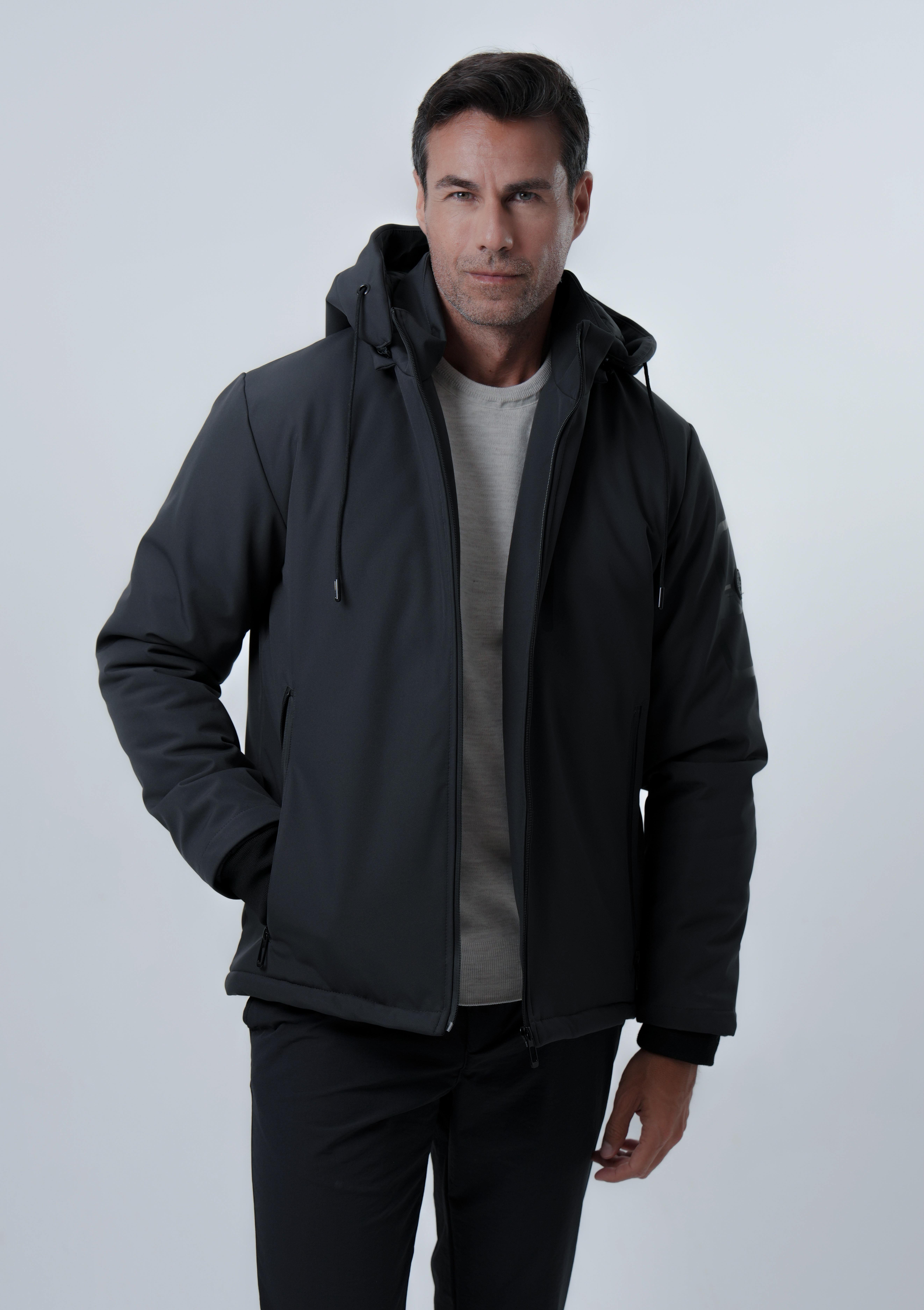 ERKEK MONT Baskı Detaylı Kapitone Astarlı SoftShell Mont
