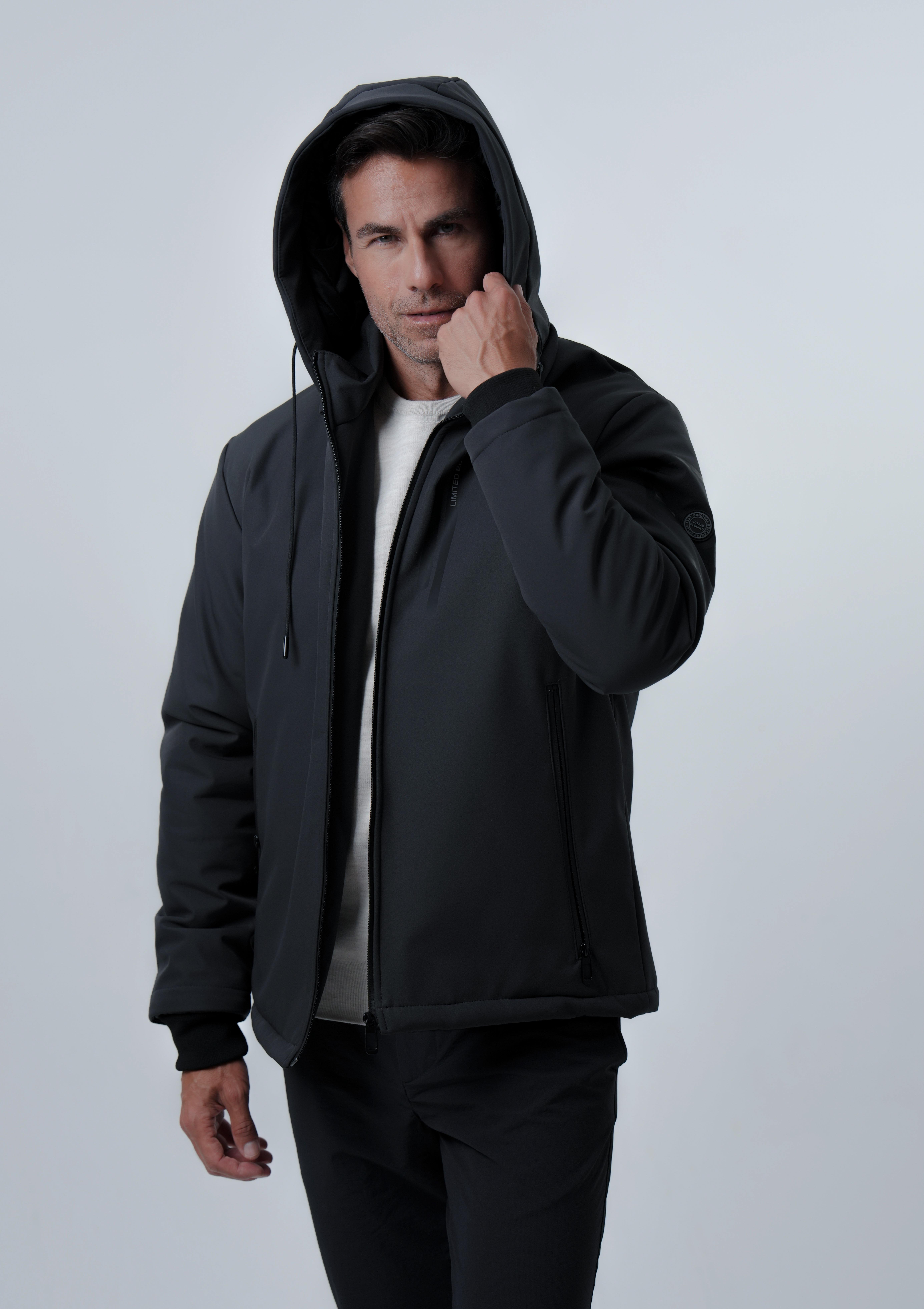 ERKEK MONT Baskı Detaylı Kapitone Astarlı SoftShell Mont