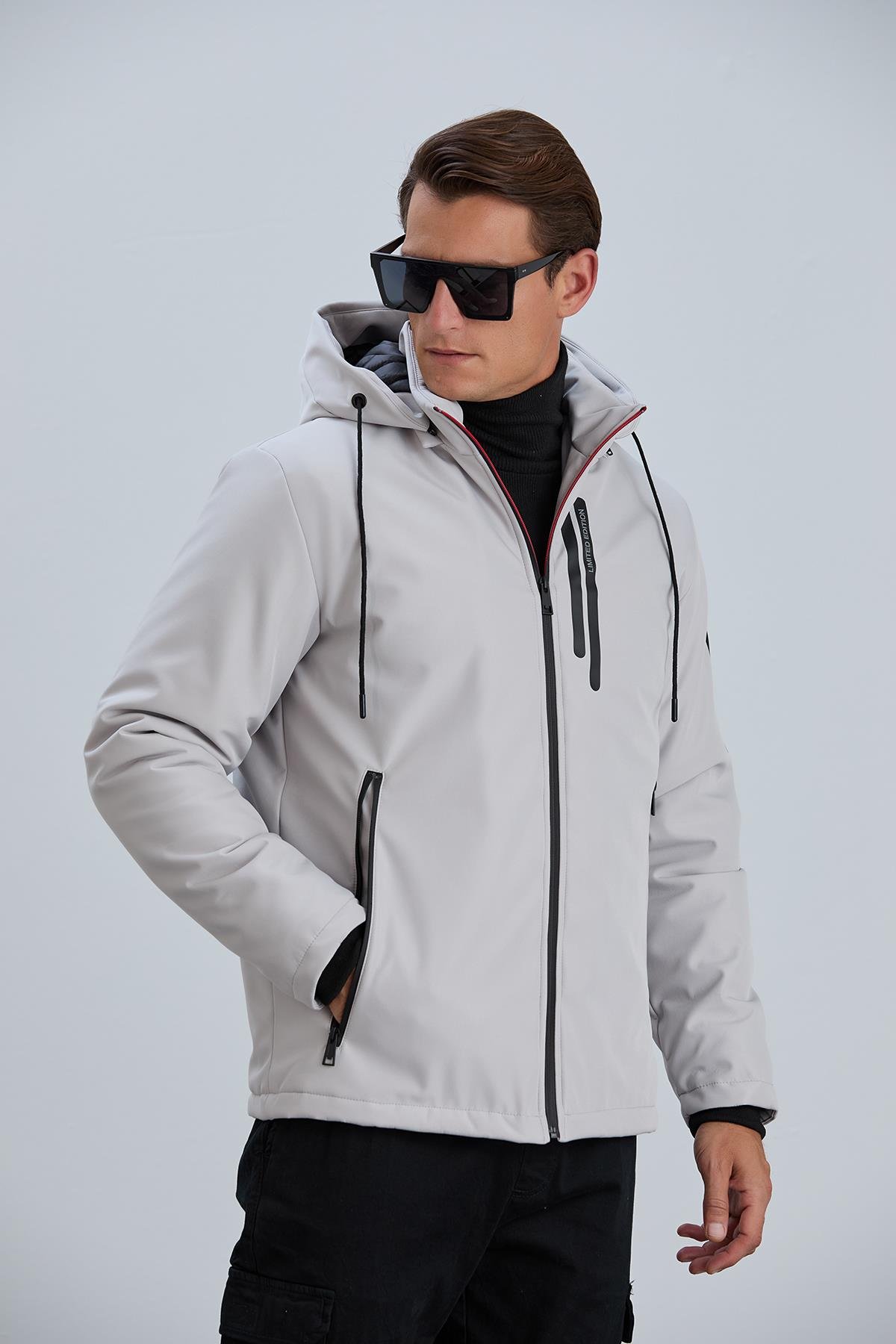 ERKEK MONT Baskı Detaylı Kapitone Astarlı SoftShell Mont