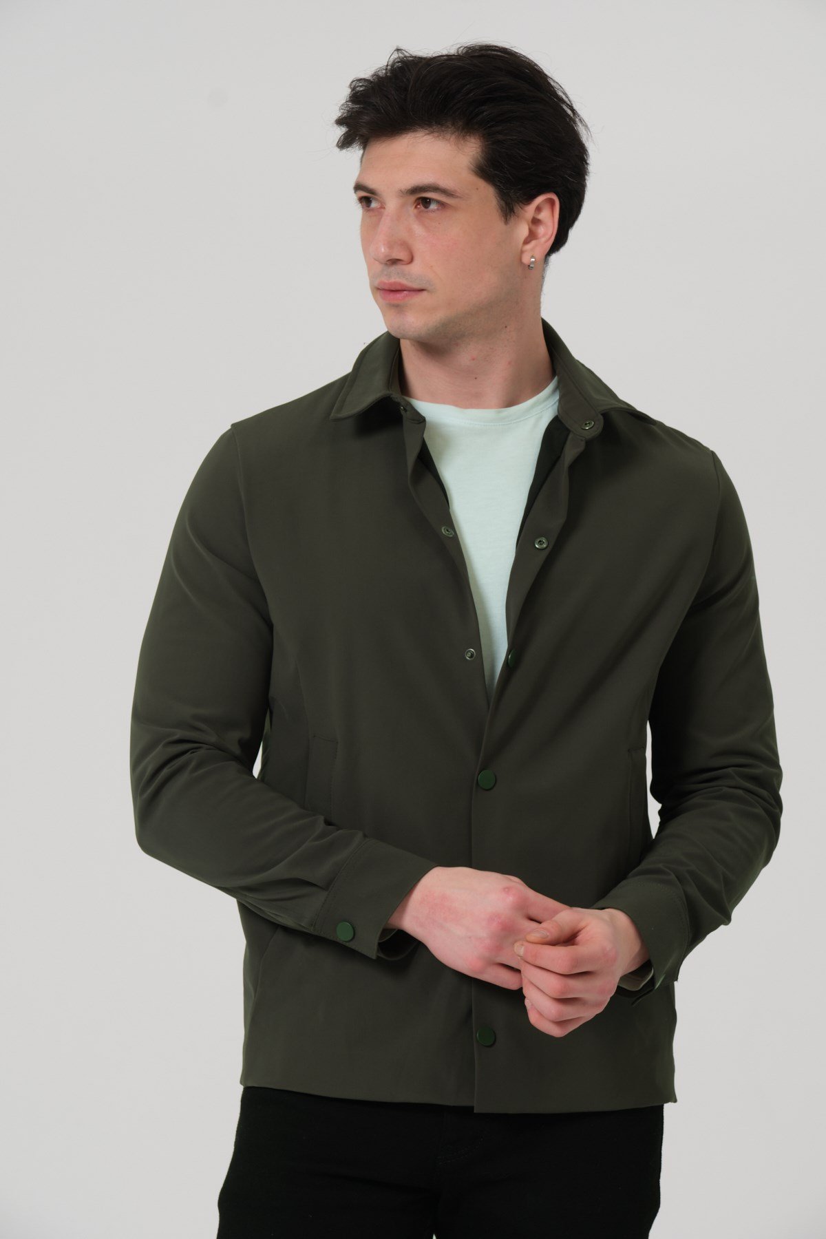 ERKEK MONT Çıt Çıt Kapalı Likralı Erkek Overshirt Mont