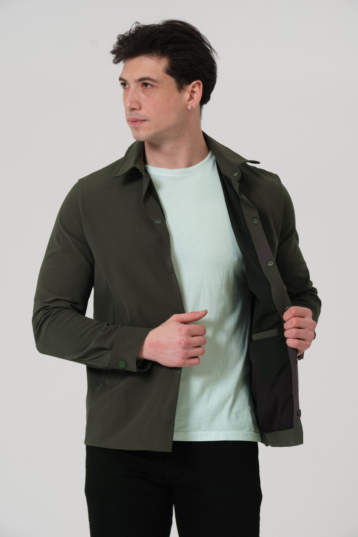 ERKEK MONT Çıt Çıt Kapalı Likralı Erkek Overshirt Mont