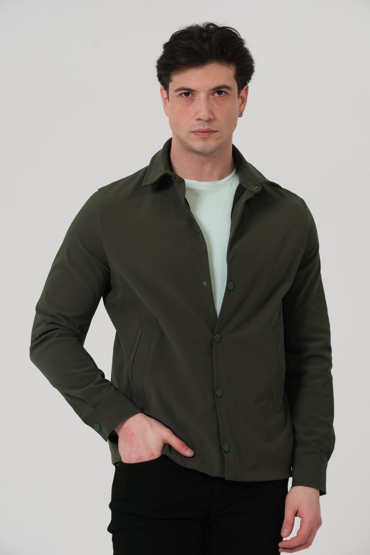 ERKEK MONT Çıt Çıt Kapalı Likralı Erkek Overshirt Mont