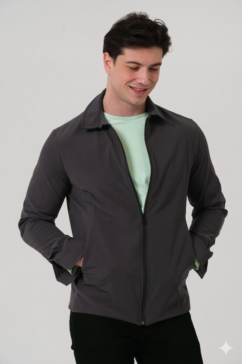 ERKEK MONT Fermuar Kapalı Likralı Erkek Overshirt Mont