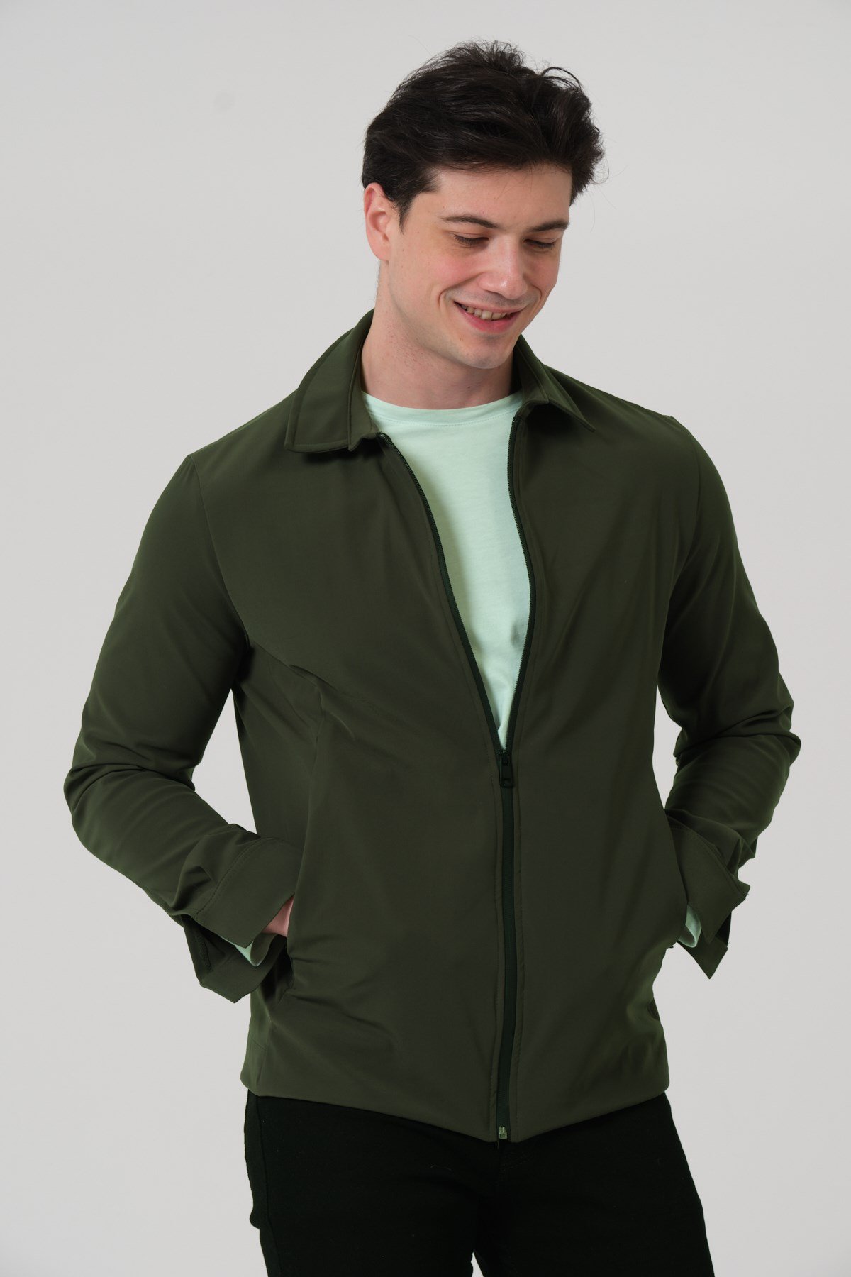 ERKEK MONT Fermuar Kapalı Likralı Erkek Overshirt Mont