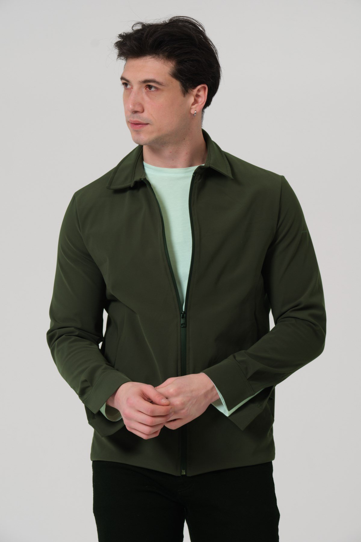 ERKEK MONT Fermuar Kapalı Likralı Erkek Overshirt Mont