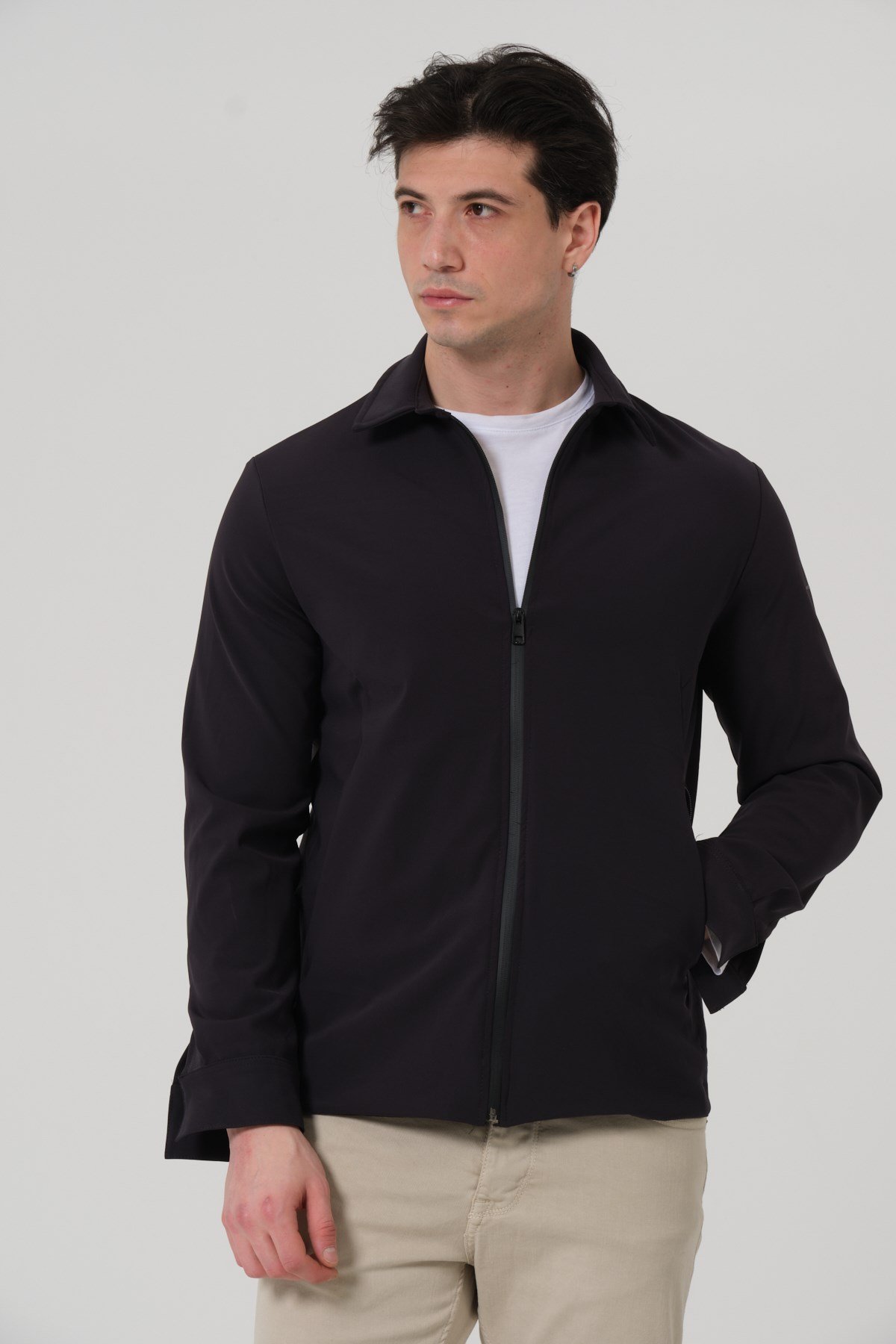 ERKEK MONT Fermuar Kapalı Likralı Erkek Overshirt Mont