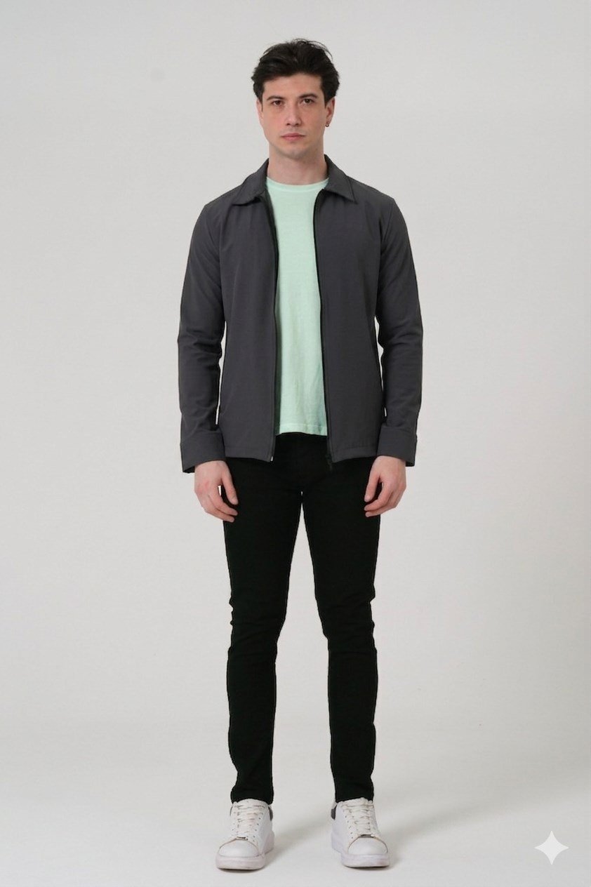 ERKEK MONT Fermuar Kapalı Likralı Erkek Overshirt Mont