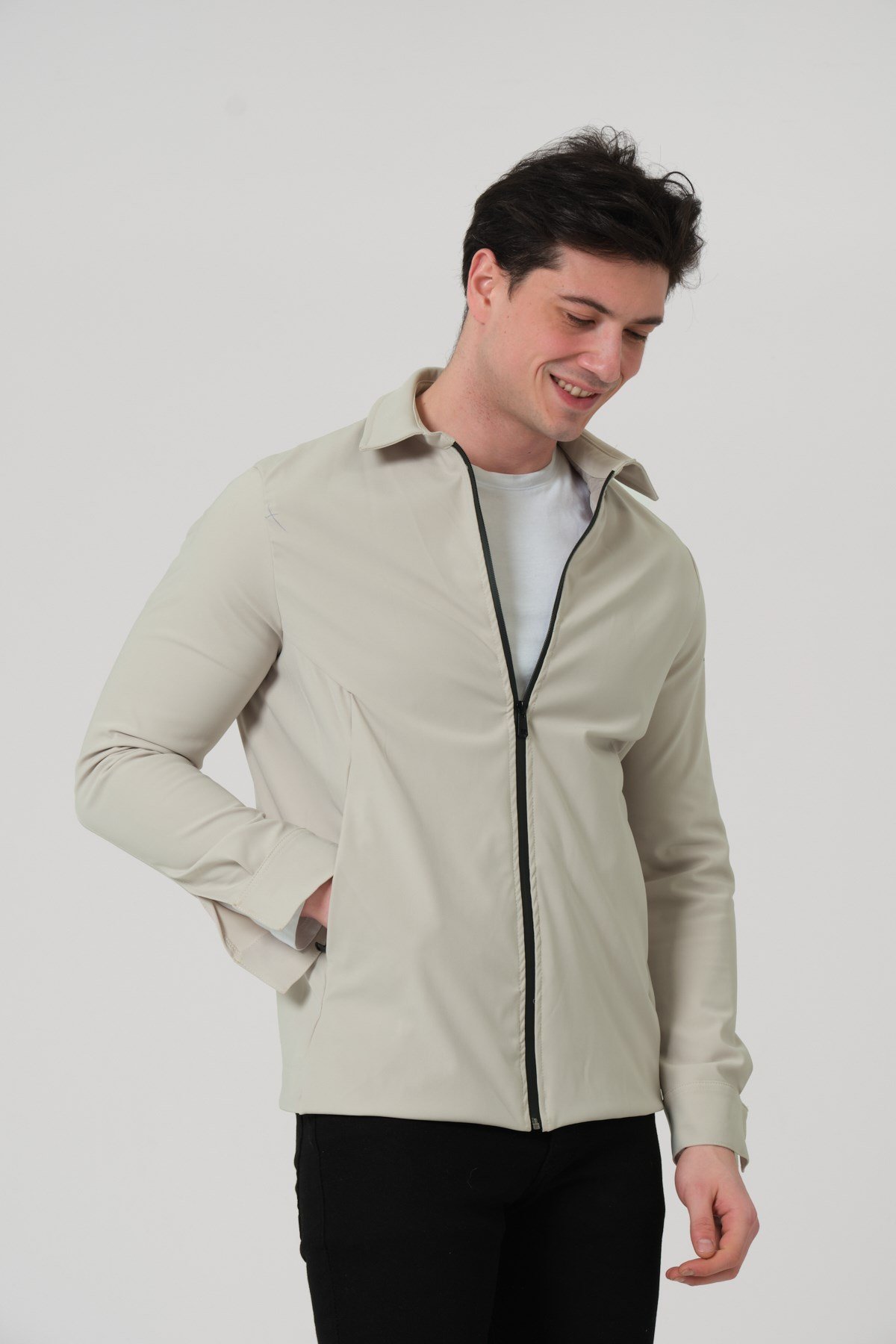 ERKEK MONT Fermuar Kapalı Likralı Erkek Overshirt Mont