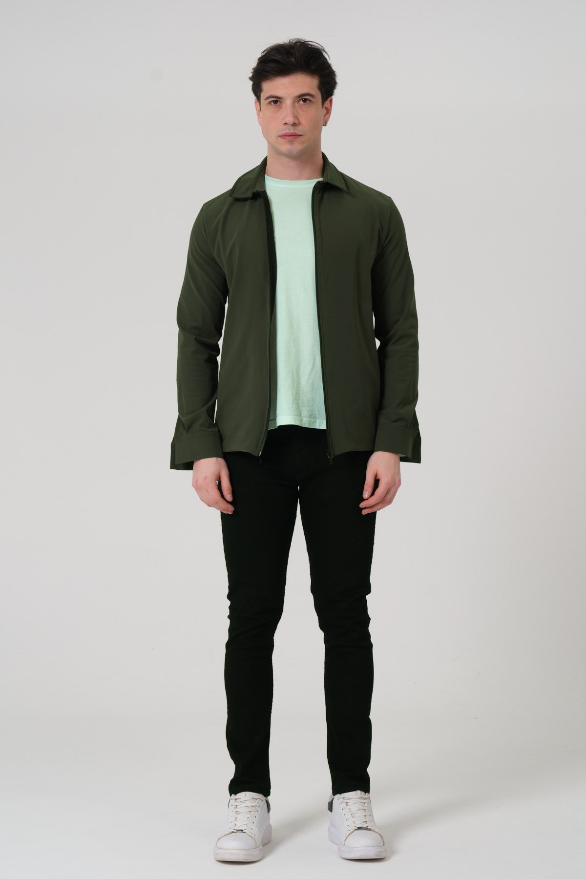 ERKEK MONT Fermuar Kapalı Likralı Erkek Overshirt Mont